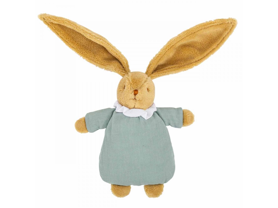 Lapin Doudou avec Hochet 20Cm - Coton Bio Celadon -