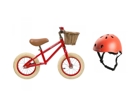 Draisienne first go avec panier en osier, sonnetteet et casque rouge, Banwood