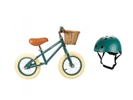 Draisienne first go roues de 12 pouces et casque vert foncé, Banwood