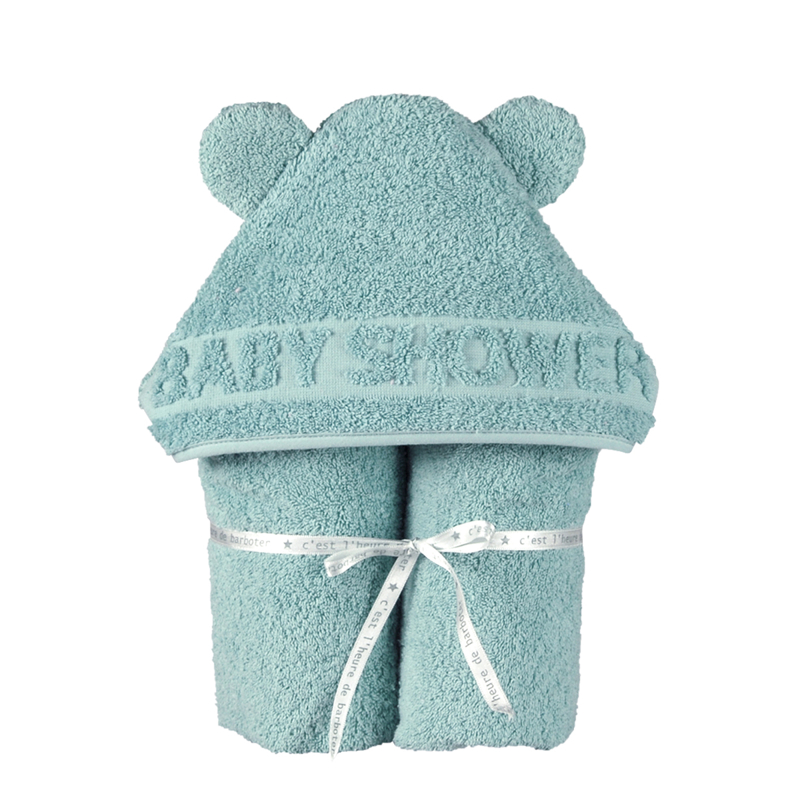 Cape de bain à oreilles Baby Shower vert céladon -