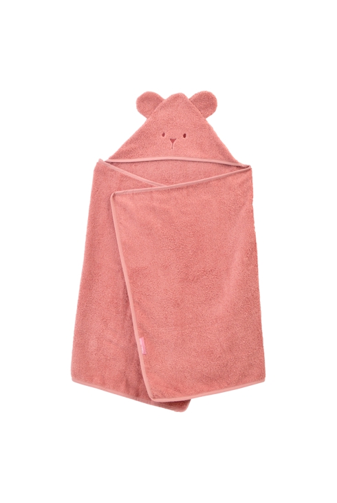 Cape de bain à oreilles Ourson - bois de rose