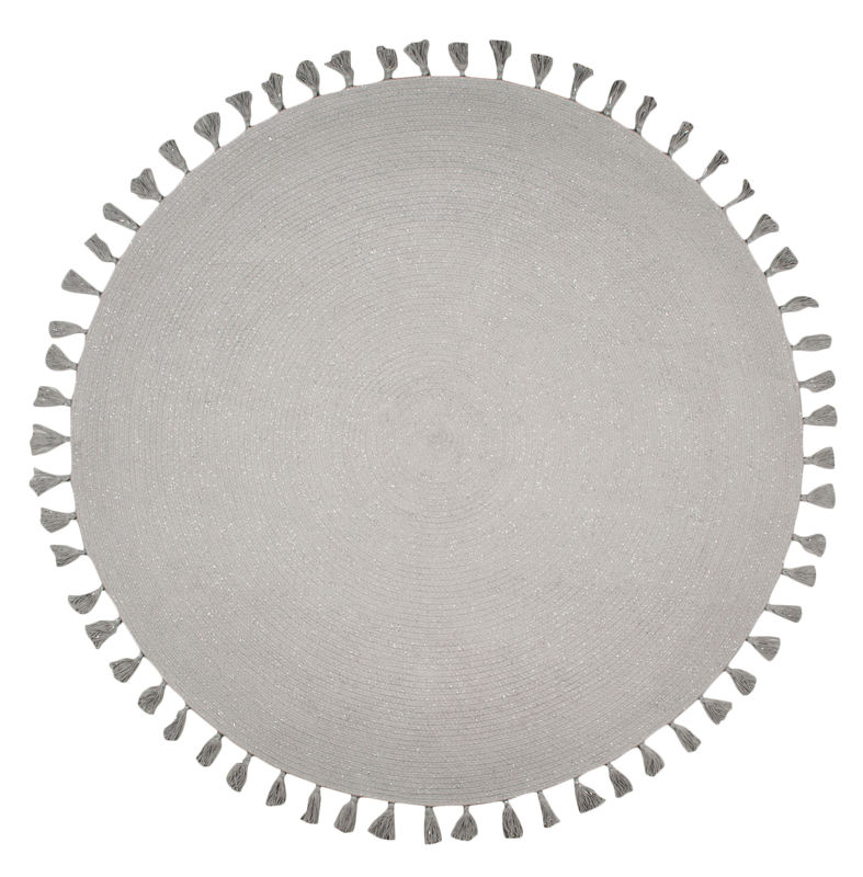 Tapis gris argenté avec pompons 140cm JOSEPHINE -