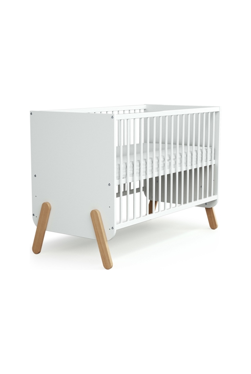 Lit bébé en bois PIRATE Blanc et Hêtre 60 x 120 cm