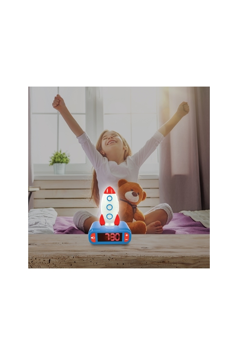 Réveil digital avec veilleuse Fusée en 3D et effets sonores