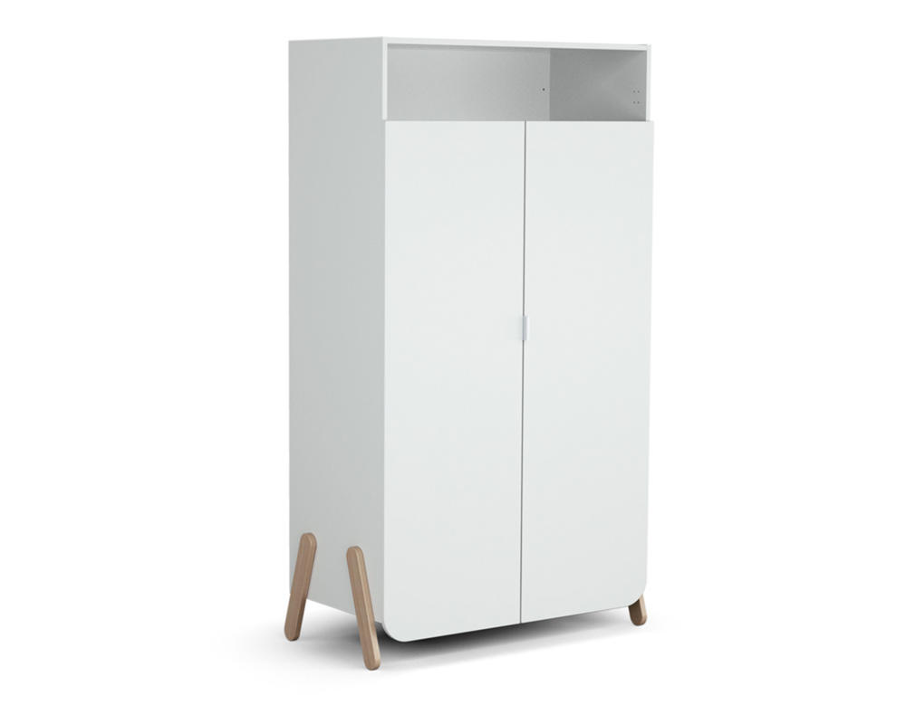 Armoire enfant 2 portes en bois PIRATE Blanc et Hêtre 100 x 50 x 176 cm -
