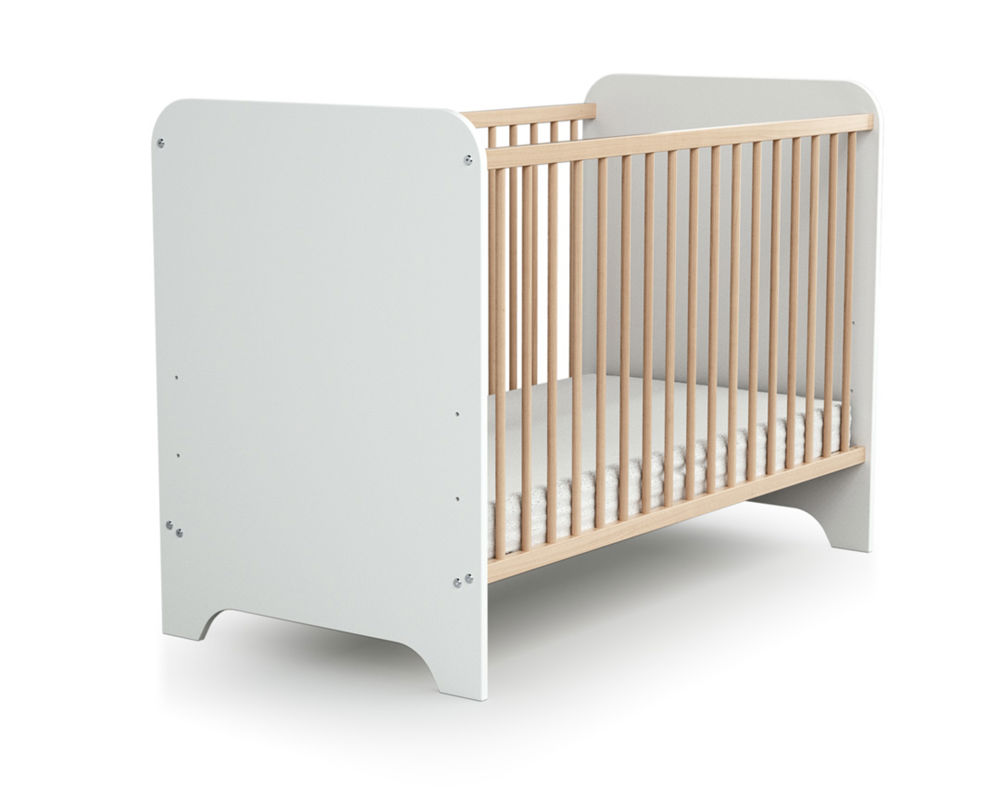 Lit bébé en bois CARROUSEL Blanc et Hêtre Verni 60 x 120 cm -