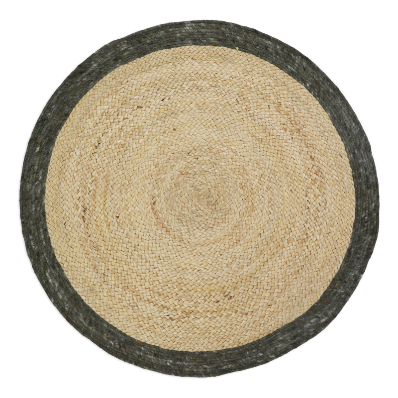 Tapis rond jute & laine YHUKI OLIVE - Diamètre 110