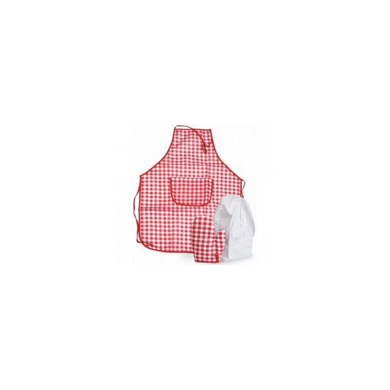 Tablier manique et toque vichy rouge -