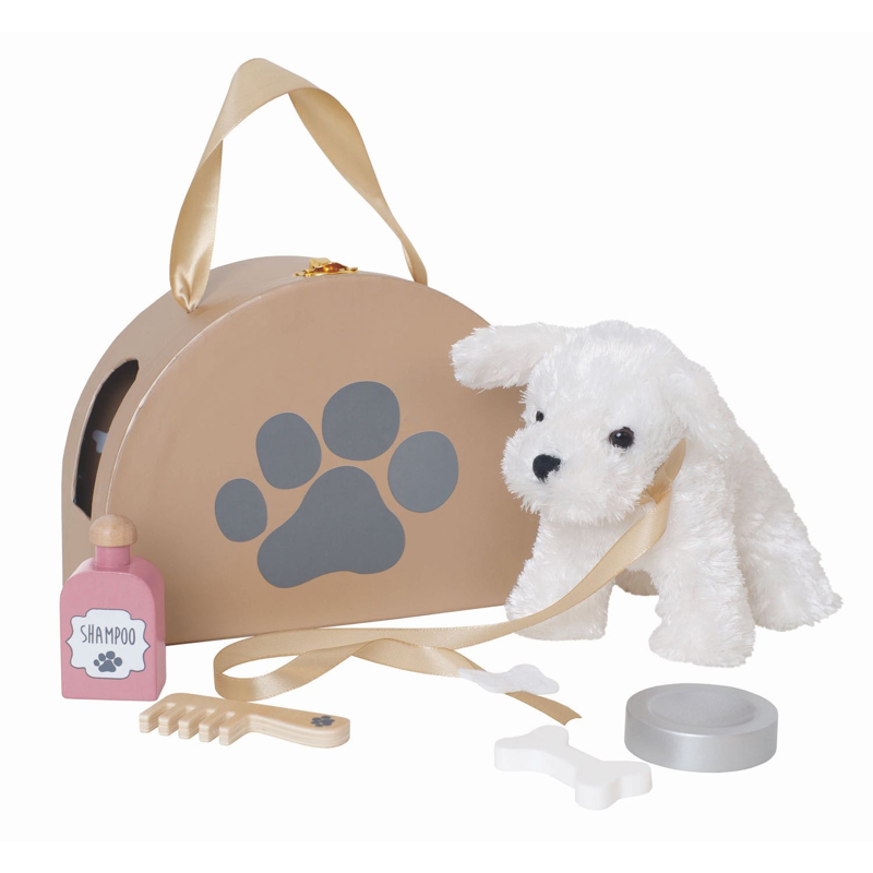 JaBaDaBaDo - Peluche chien avec sac de transport et accessoires en bois, JaBaDaBaDo - Mixte - Dès 3 ans