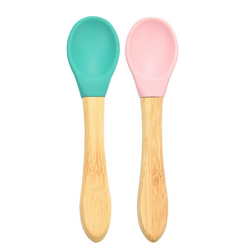 Lot de 2 cuillères bébé en bambou et silicone, Minikoi -