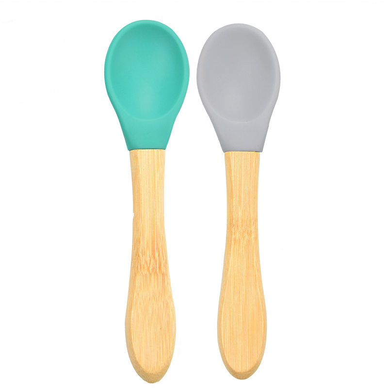 Lot de 2 cuillères bébé en bambou et silicone, Minikoi -