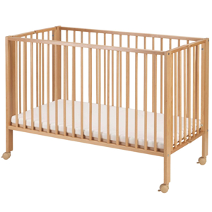 Lit bébé à barreaux pliable 60x120 cm avec matelas bois naturel, Tissi 1