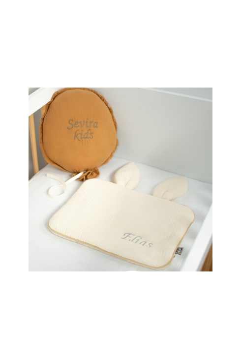 Oreiller plat lapin en gaze de coton Jeanne, Sevira Kids
