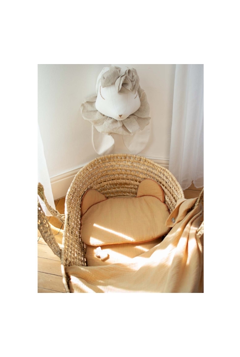 Oreiller bébé plat ourson en gaze de coton Jeanne, Sevira Kids