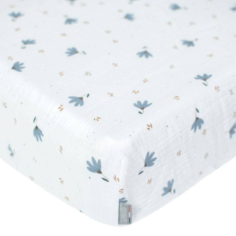 Drap housse en gaze de coton Bleuet, Sevira Kids - 90X190 cm
