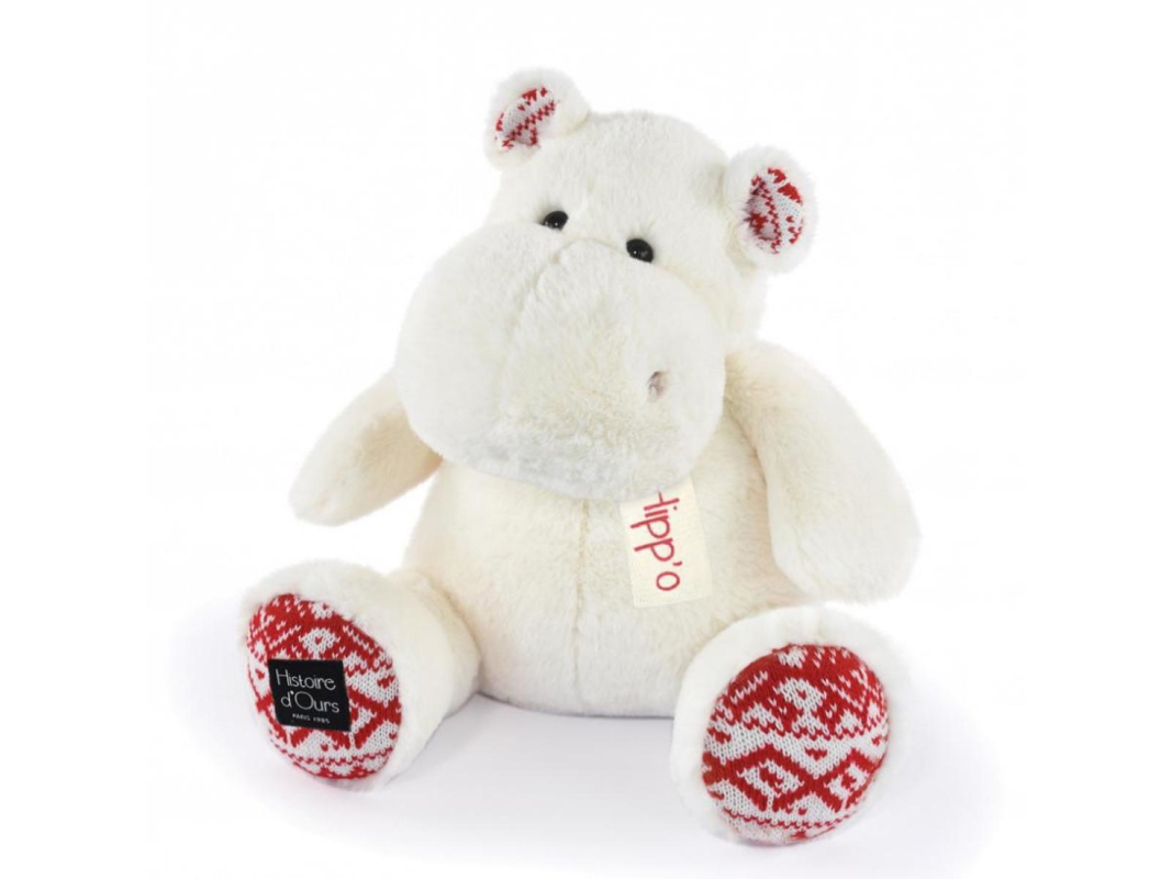 Histoire d’Ours - Peluche Hippo blanc noël 40 cm, Histoire d'ours - - Dès la naissance