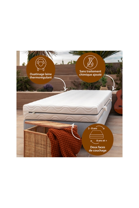 Matelas enfant COCOLATEX version laine biologique, Kadolis