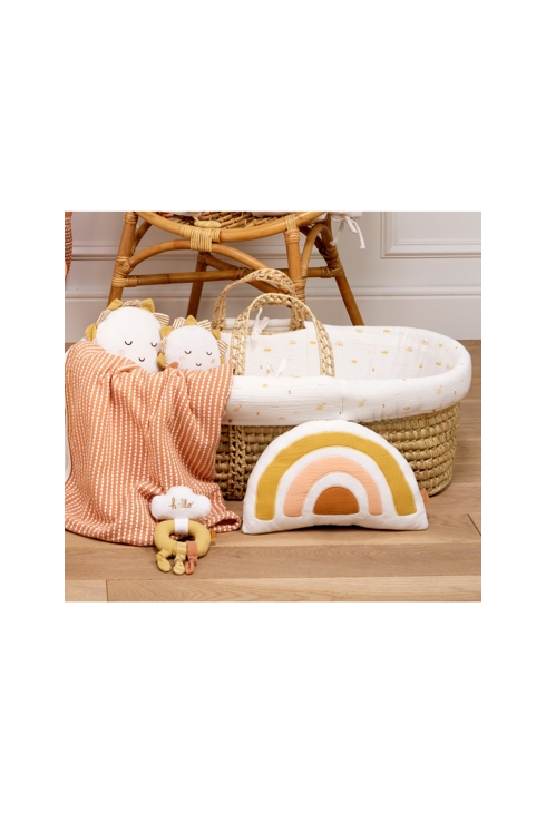 Coussin arc en ciel 35x20cm en coton blanc