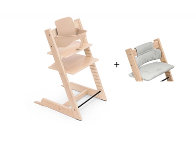 Chaise tripp trapp naturel, coussin nordic grey et babyset, Stokke 1