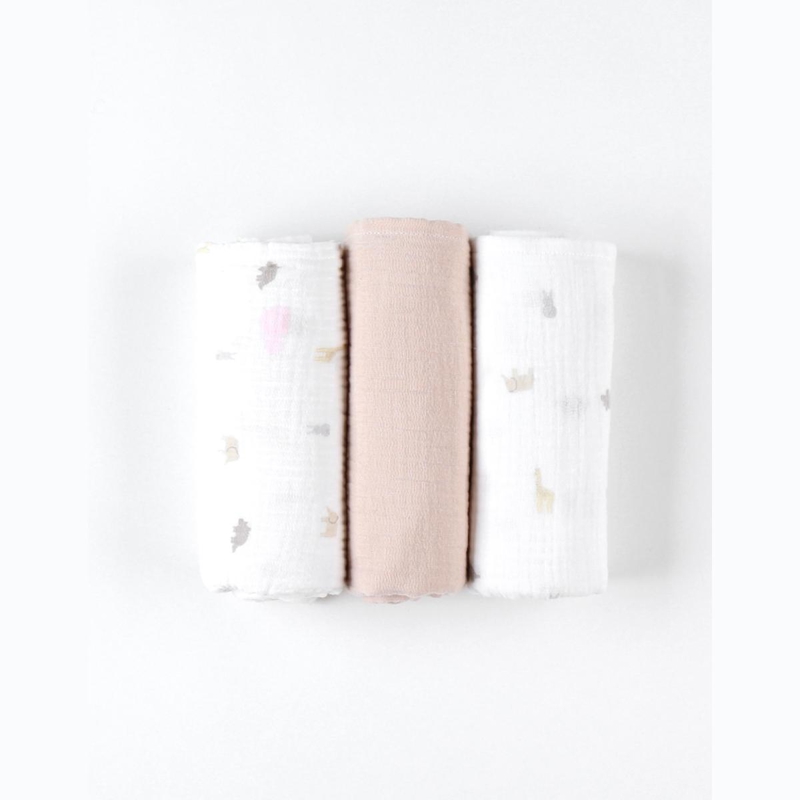 Noukies - Set de 3 langes imprimé animalier en mousseline écru beige, Noukie's - Mixte - Dès la naissance