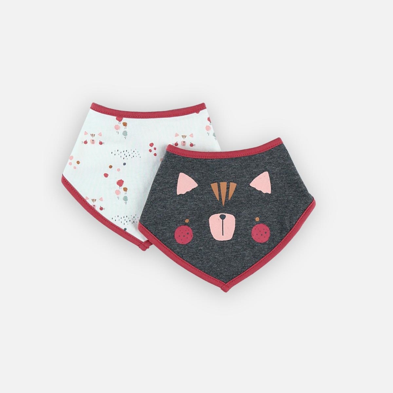 Ensemble de 2 bavoirs bandana en coton écru rose, Noukie's -