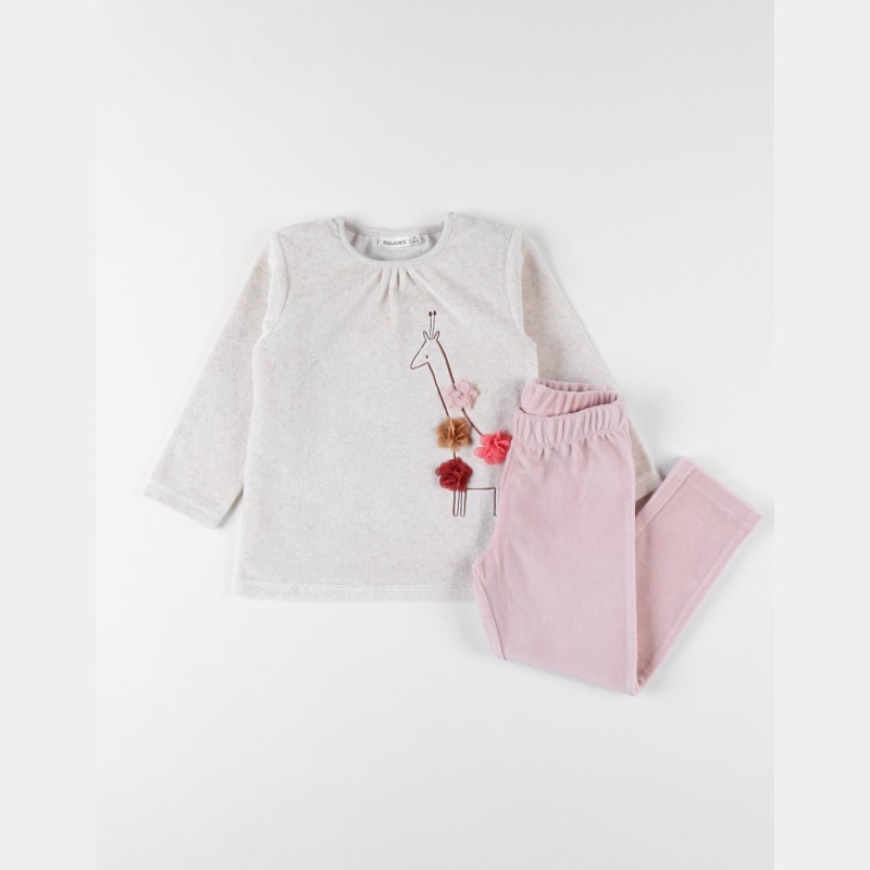 Noukies - Pyjama 2 pièces en velours beige rose poudré, Noukie's - Fille