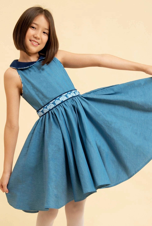 Robe qui tourne chambray col claudine Hepburn, La Faute à Voltaire