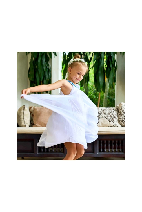 Robe cérémonie fille voile blanc fleurs bleu roi Alizee, La Faute à Voltaire