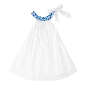 Robe cérémonie fille voile blanc fleurs bleu roi Alizee, La Faute à Voltaire 1