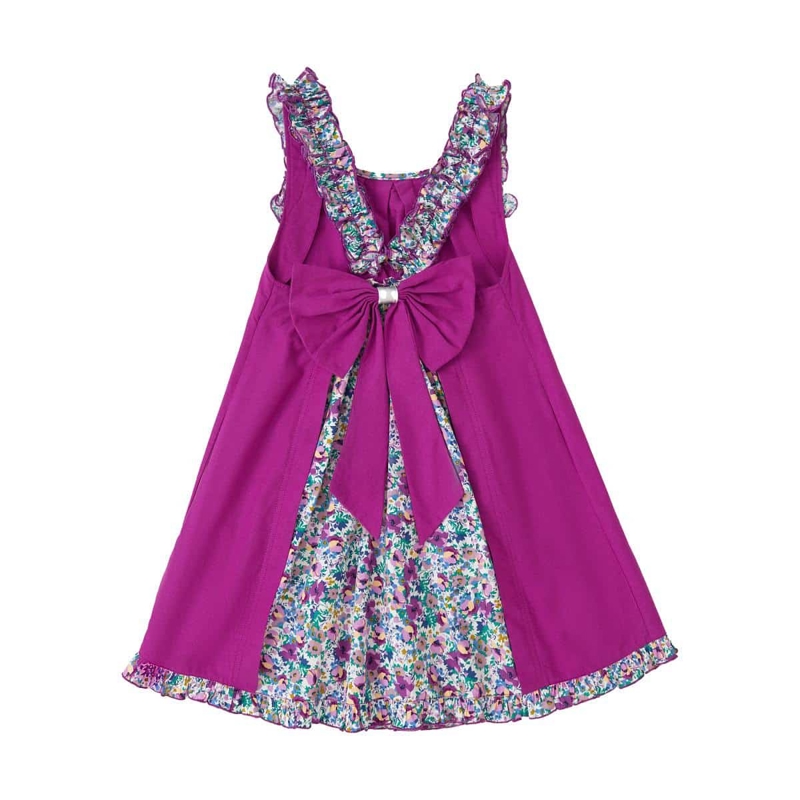 Robe cérémonie fleurie violette fille noeud amovible Anais, La Faute à Voltaire - 9/10 ans