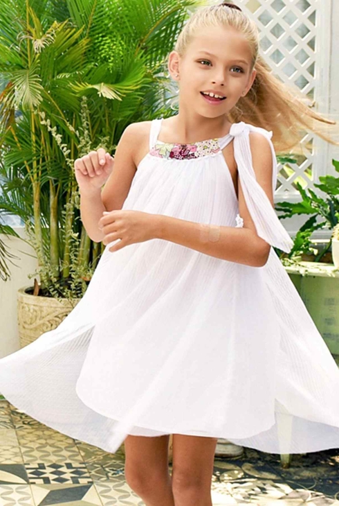 Robe cérémonie bohème fille voile blanc fleurs rose Alizee, La Faute à Voltaire