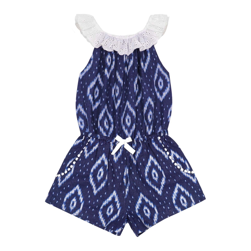 Combi-Short été fille col élastique tie-and-dye bleu marine Lolita, La Faute à Voltaire - 5/6 ans