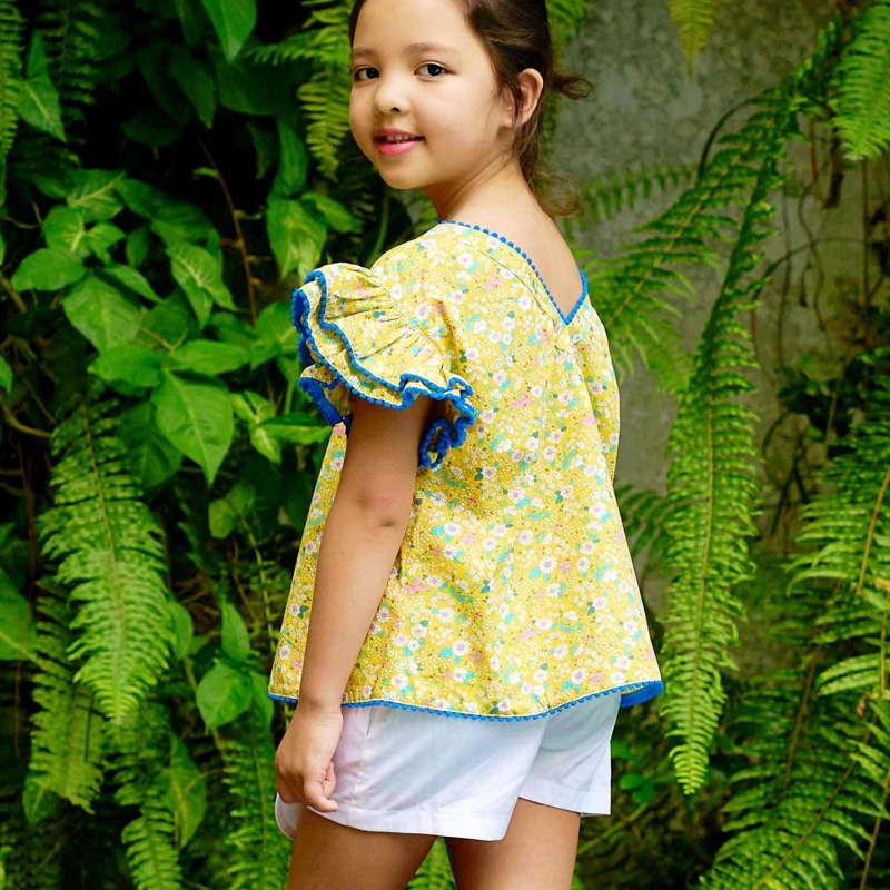 La Faute à Voltaire - Blouse fleurie fille jaune bleu manches papillons Butterfly, La Faute à Voltaire - Fille