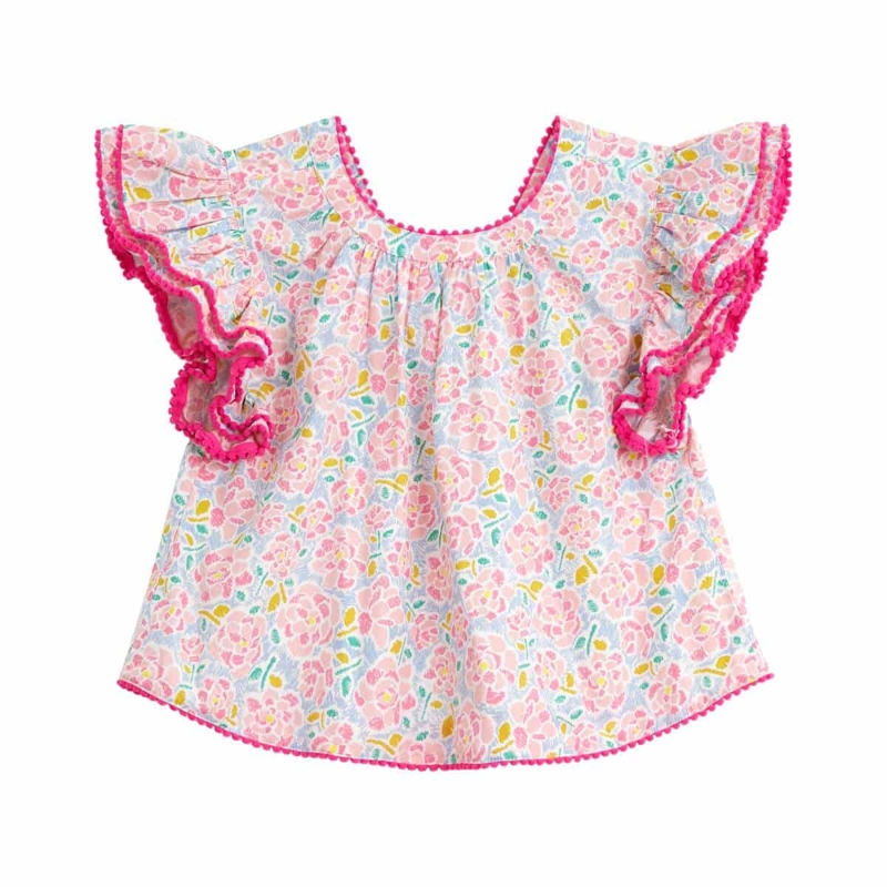 Blouse fleurie fille rose bleu pâle manches papillons Butterfly, La Faute à Voltaire - 9/10 ans
