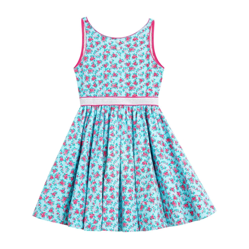Robe qui tourne fleurie bleu turquoise fuchsia Hepburn, La Faute à Voltaire - 9/10 ans