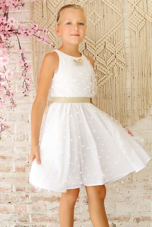 Robe cérémonie fille tulle blanche lin or Hepburn, La Faute à Voltaire