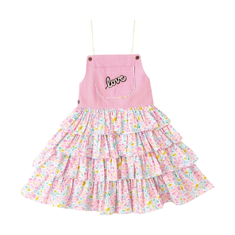 La Faute à Voltaire - Robe salopette fille fleurie rose bleu pâle Gigi, La Faute à Voltaire - Fille