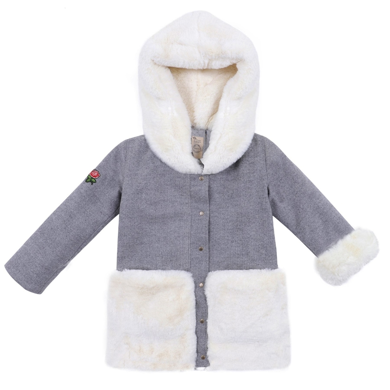 La Faute à Voltaire - Manteau laine fille gris souris fausse fourrure beige Mimi Ours, La Faute à Voltaire - Fille