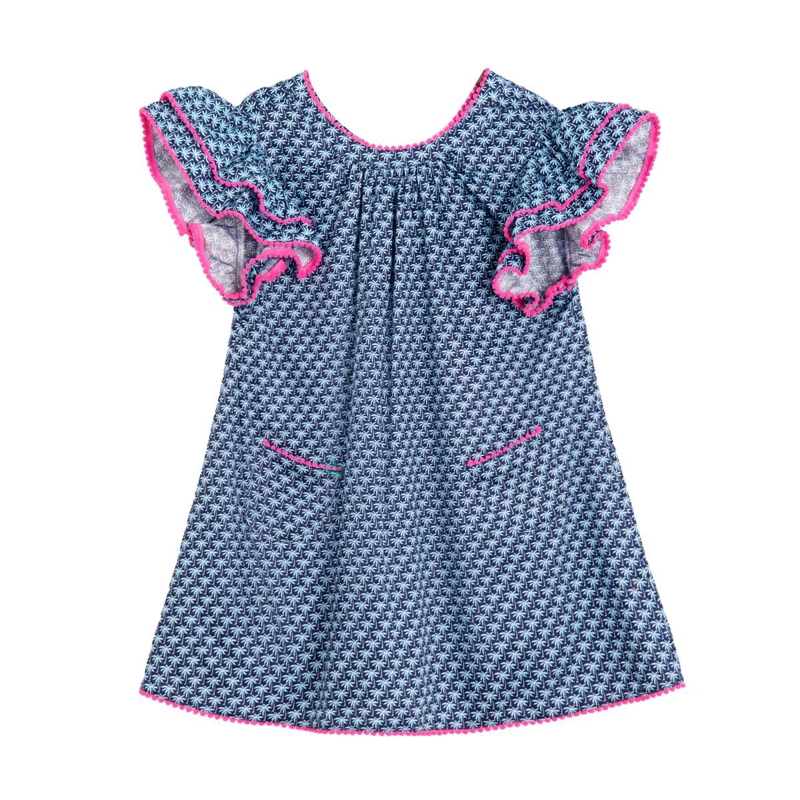 Robe été manches papillon fille coton palmiers bleus Butterfly, La Faute à Voltaire - 7/8 ans