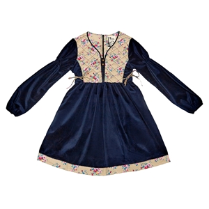 Robe hiver fille velours bleu marine fleurie beige rose Margot, La Faute à Voltaire 1