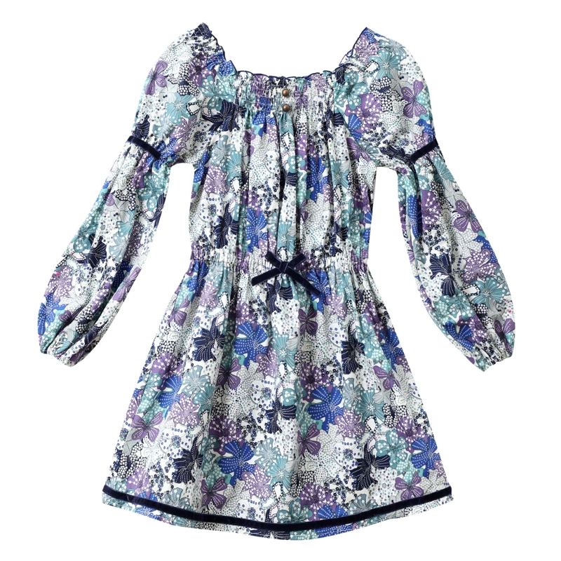 La Faute à Voltaire - Robe intersaison fille liberty fleuri bleu violet lilas Chimene, La Faute à Voltaire - Fille