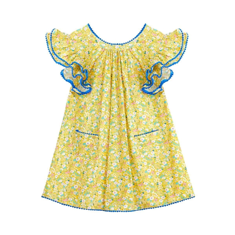 Robe fleurie été jaune manches papillons Butterfly, La Faute à Voltaire - 7/8 ans