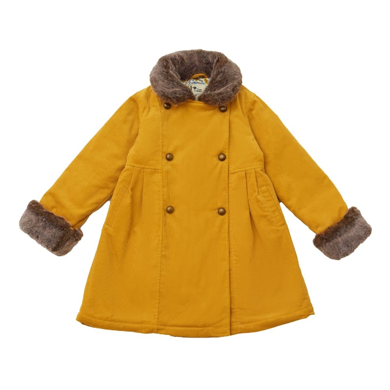 Manteau long fille velours jaune col fausse fourrure Anoushka, La Faute à Voltaire - 5/6 ans