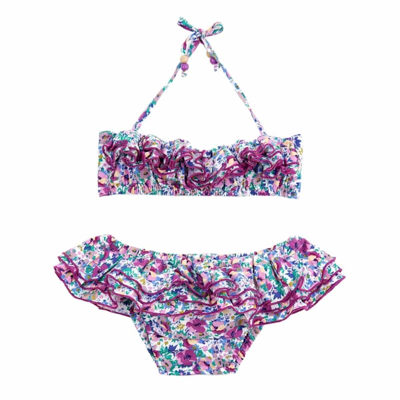 Maillot de bain 2 pièces fille fleuri violet & bleu Swan, La Faute à Voltaire - 5/6 ans