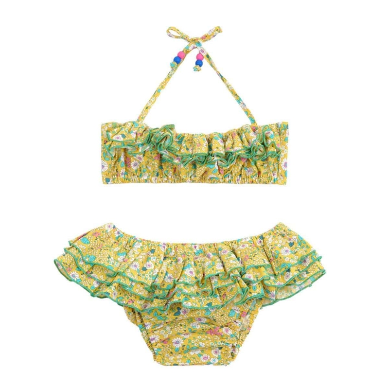 La Faute à Voltaire - Maillot de bain 2 pièces fille fleuri jaune & vert Swan, La Faute à Voltaire - Fille