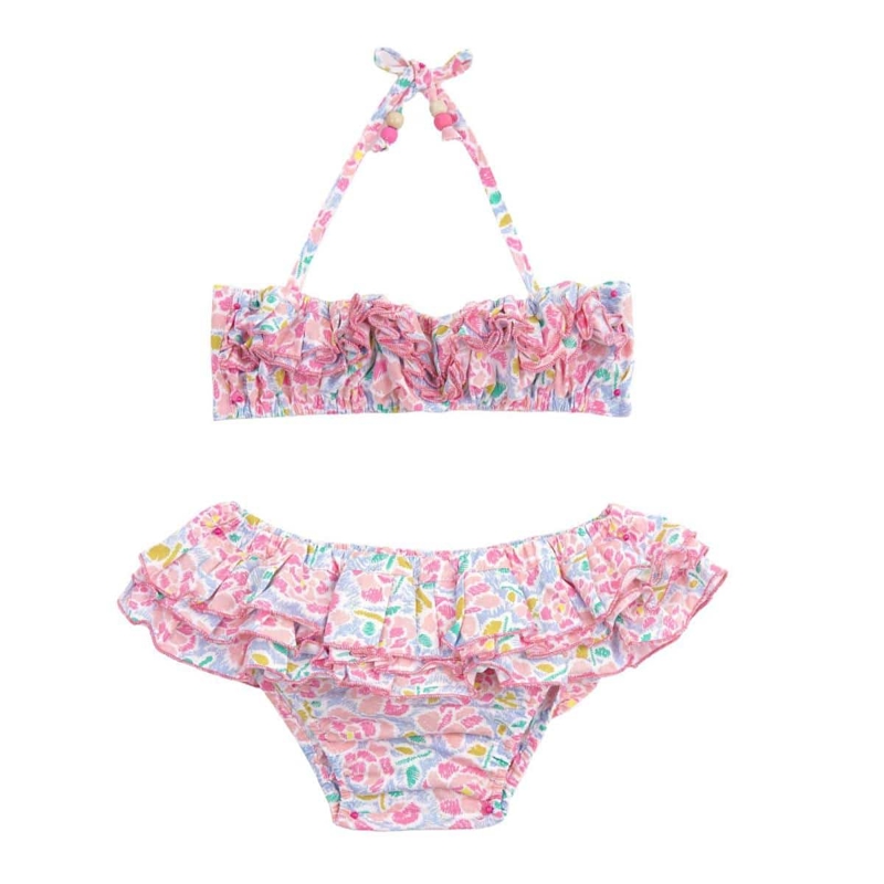 Maillot de bain 2 pièces fille fleuri liberty rose Swan, La Faute à Voltaire - 13/14 ans