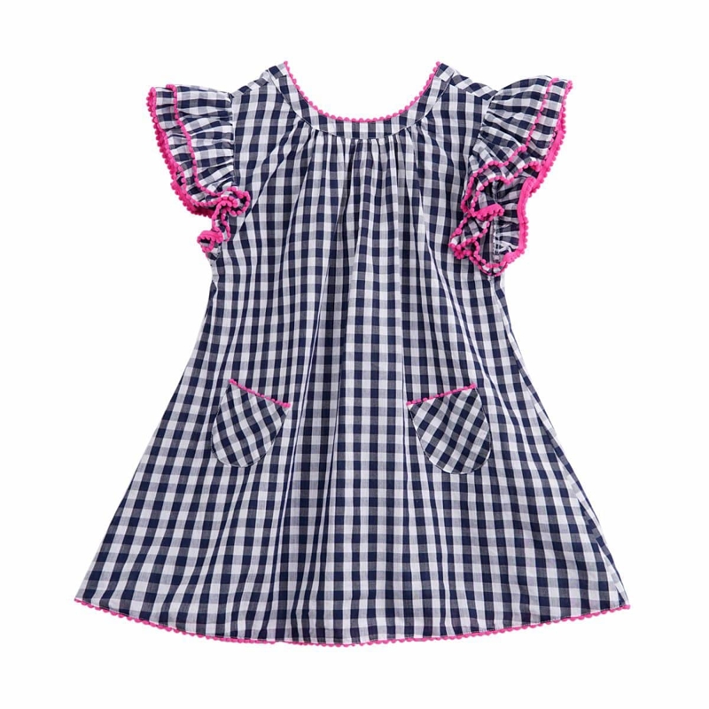 Robe carrx vichy bleu marine manches papillons Butterfly, La Faute à Voltaire - 9/10 ans