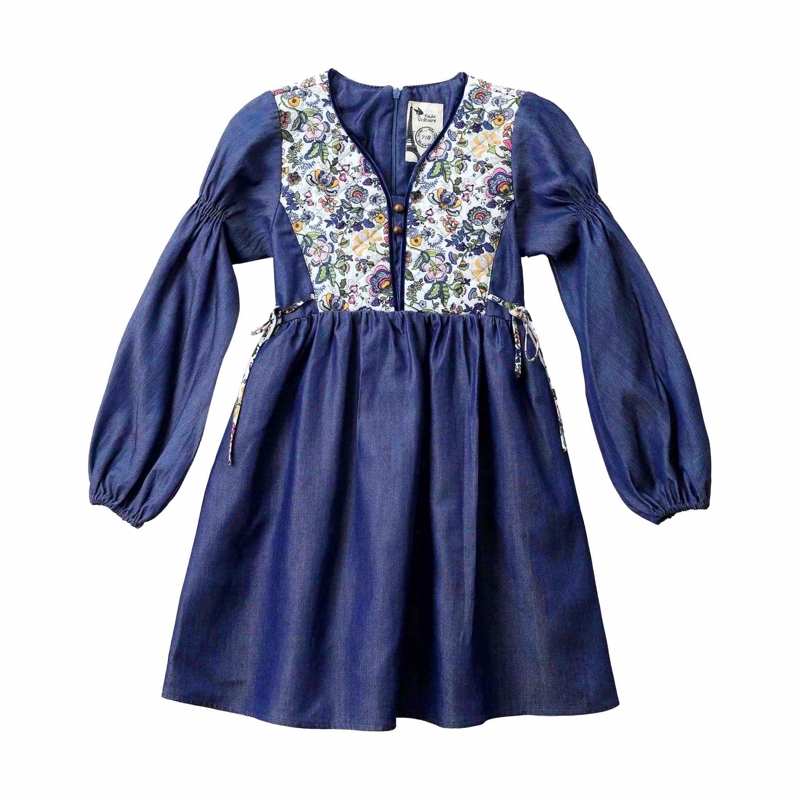 Robe intersaison coton bleu fleurie liberty rose fille Margot, La Faute à Voltaire - 9/10 ans