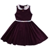 Robe qui tourne fille  velours violet aubergine  col claudine fleurie   Hepburn, La Faute à Voltaire