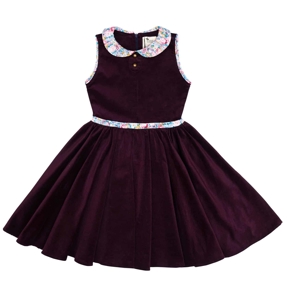 Robe qui tourne fille  velours violet aubergine  col claudine fleurie   Hepburn, La Faute à Voltaire 1